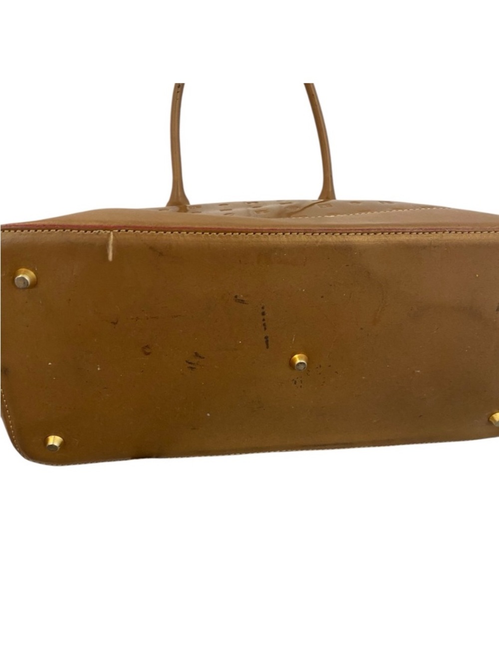 Arcadia Womens Gold Patent Leather Satchel Purse Medium Y2k Vintage Top Handle - Picture 7 of 14